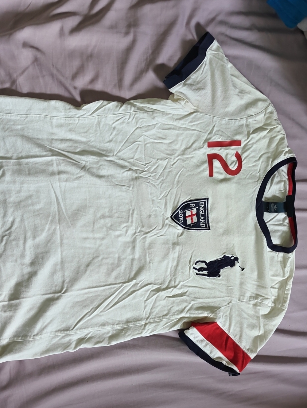 Polo by Ralph Lauren White Short Sleeve Jersey with Red and Navy Accents